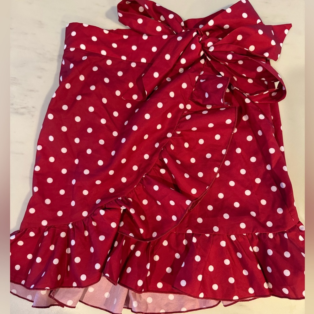 Red polka dot flowy wrap skirt